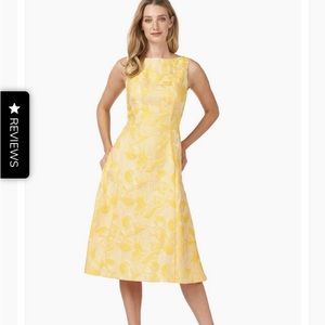 Floral stripe jacquard midi length dress with bateau neckline and seamingdetail